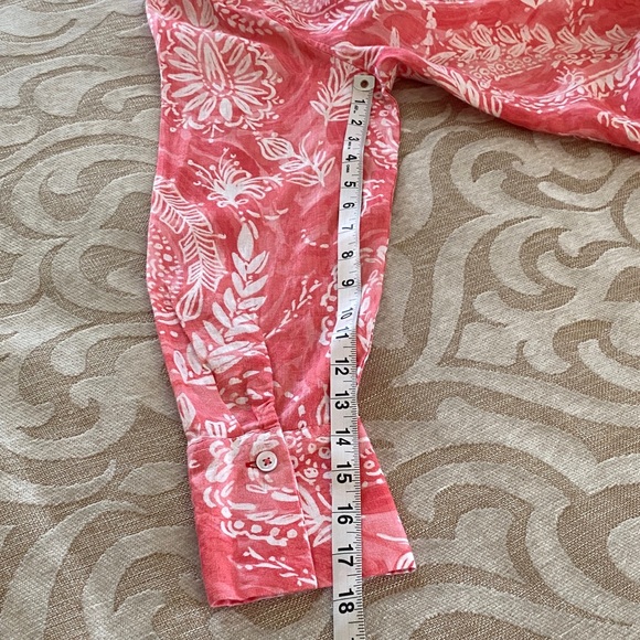 **Talbots Medium Petite Linen Button-Down Shirt - Coral Paisley Print - Picture 7 of 8